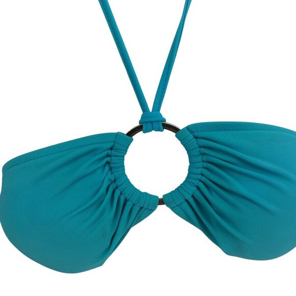 Milly Cabana Halter Bandeau Bikini Top Size 8 Padded Blue Silver Swimsuit - Picture 2 of 12